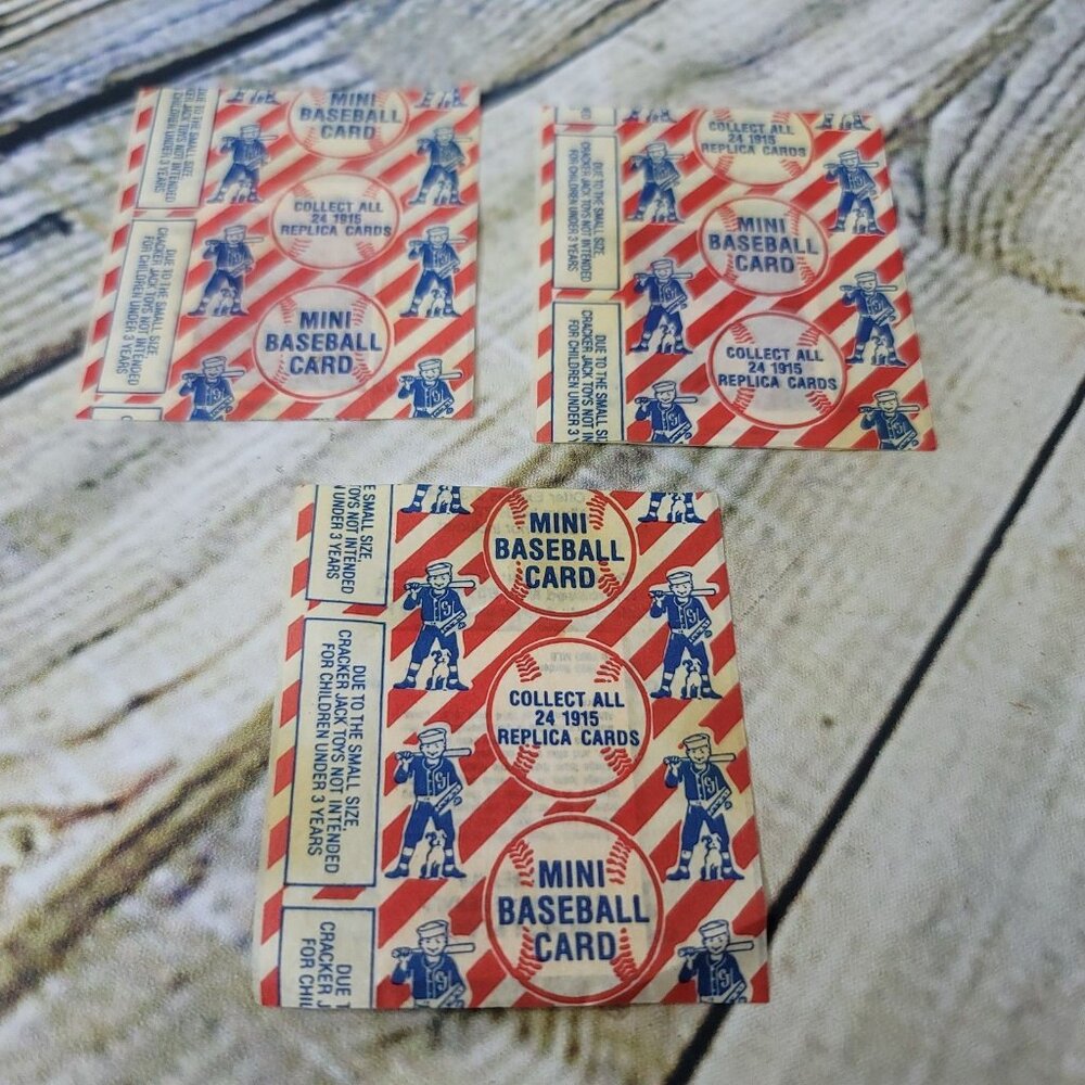 Vintage Lot of 3 CRACKER JACK Surprises Mini Baseball Replica Cards